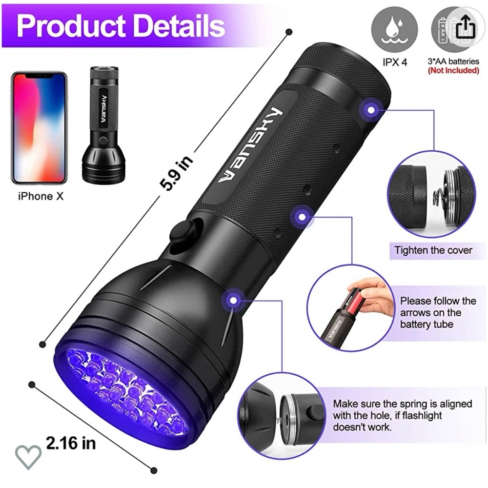 Vansky UV Flashlight Black Light, 51 LED Blacklight